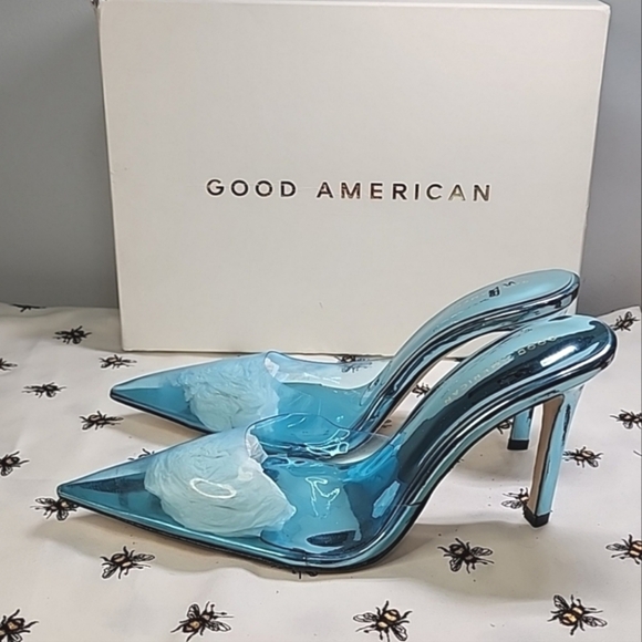 NIB| $195 Good American Transparent Blue Heels - Picture 6 of 8
